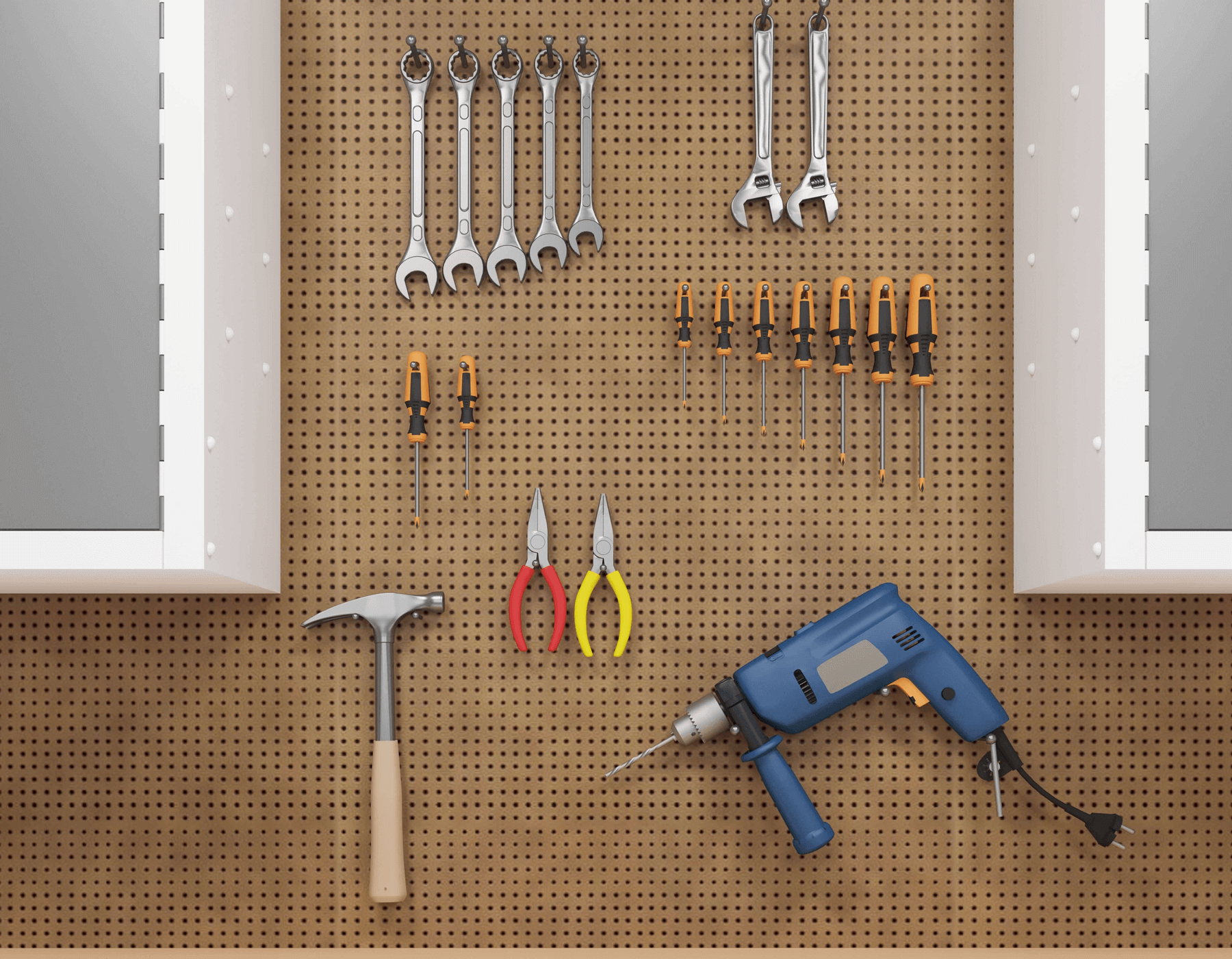 Plain Brown Perforated Pegboard in Garage