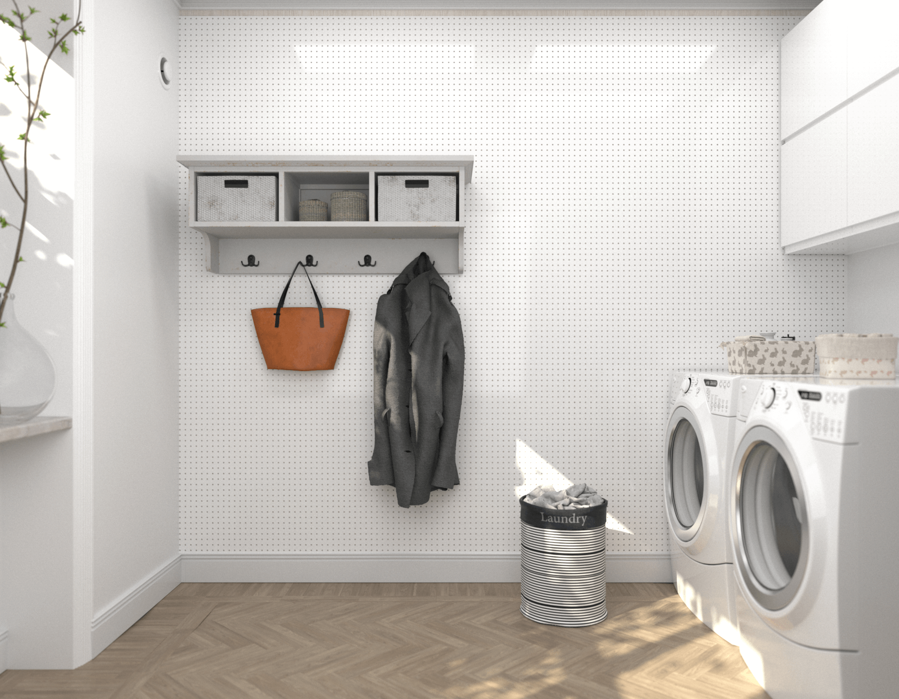 Laundry Room Pegboard White Perforated